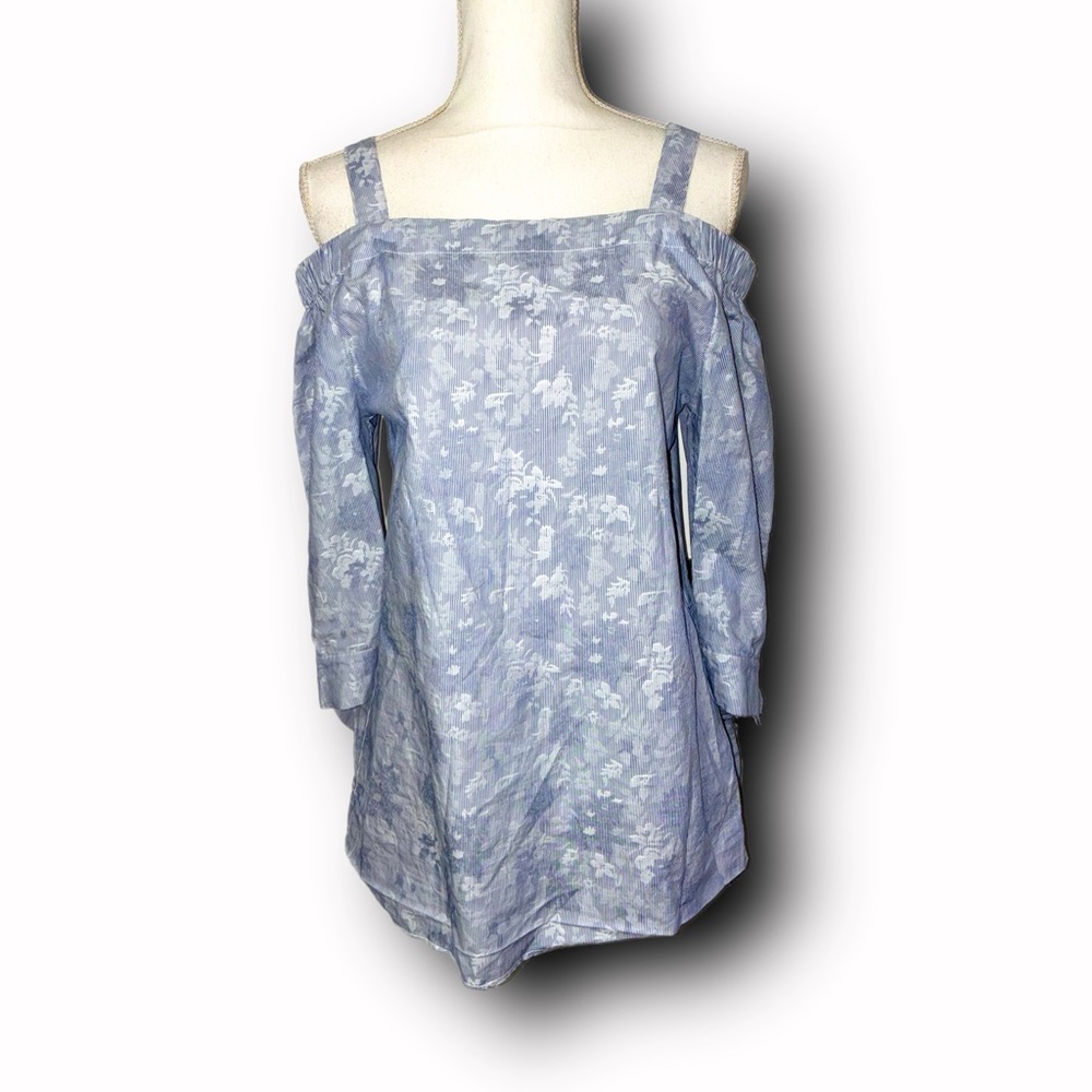 Tyler Boe 100% Cotton Light Blue Floral Off-the-Shoulder Tunic Top Preppy Beach